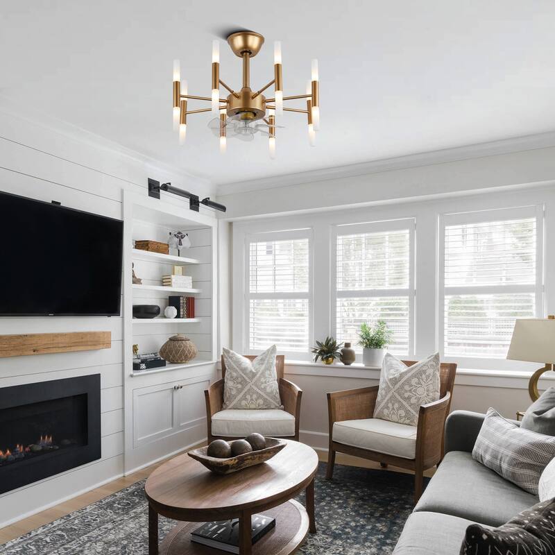 CurveCurio 24" Dark Gold Modern Ceiling Fan w 8 Lights, Chandelier Fan Light Quiet DC Motor 6 Speed Options w remote control