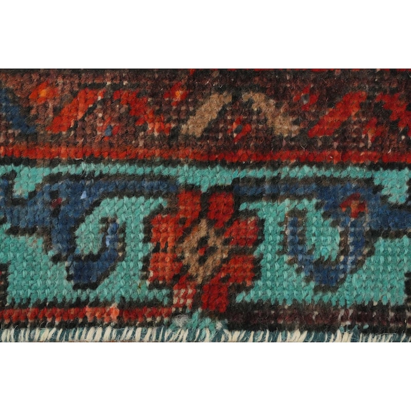 Hand Knotted Oriental 100% Wool Carpet Traditional Geometric Oranges & Rust Heriz Runner Rug - 10' 6'' X 2' 7''