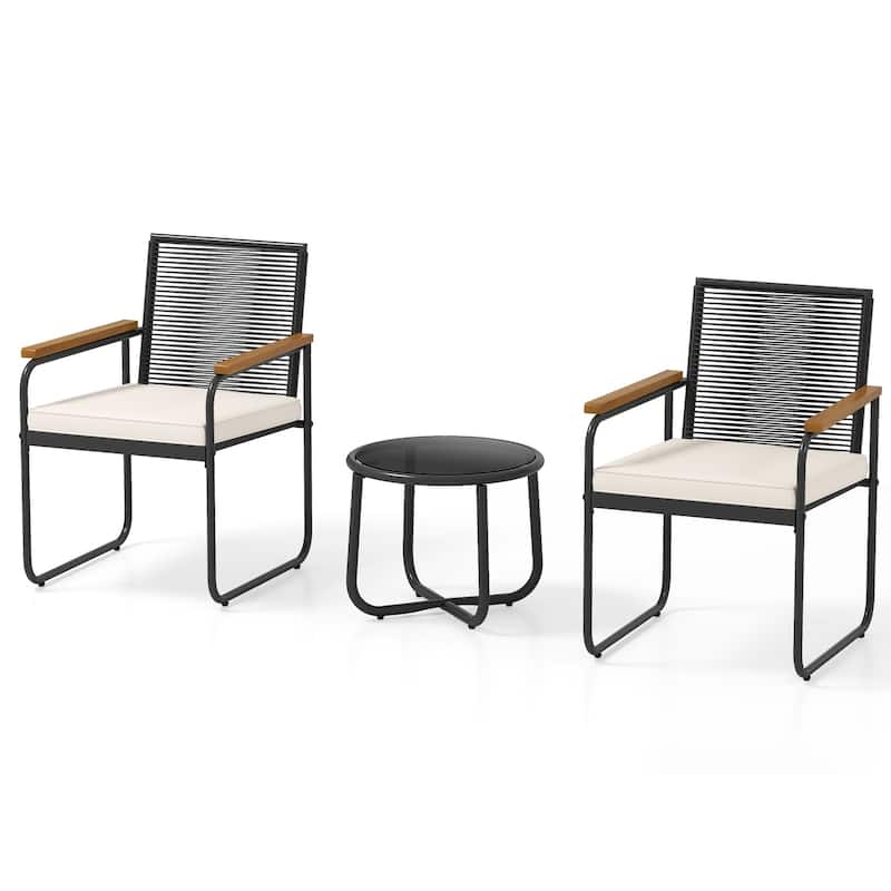 Costway 3 PCS Patio Furniture Set with Round Tempered Glass Top Table - See Details