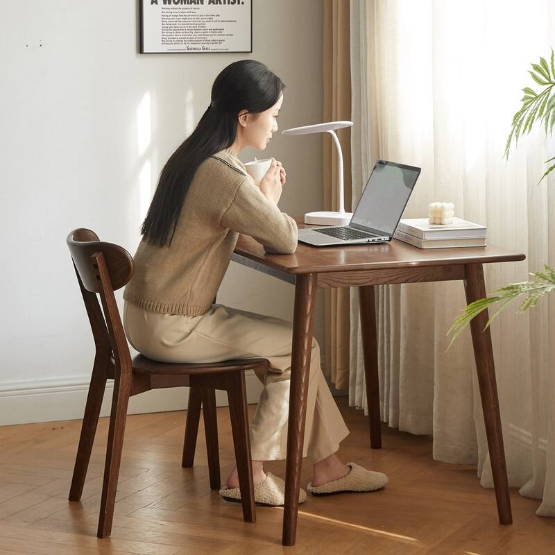 100% Natural Solid Wood Chair Dining Chair Wooden FAS Grade Oak Natural Wood, Perfect for matching with Desk - Walnut