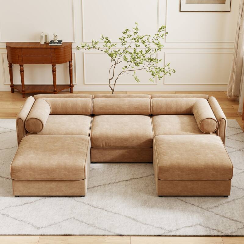 109" Chenille U-Shaped 3-Seater Sofa with Ottoman & Storage