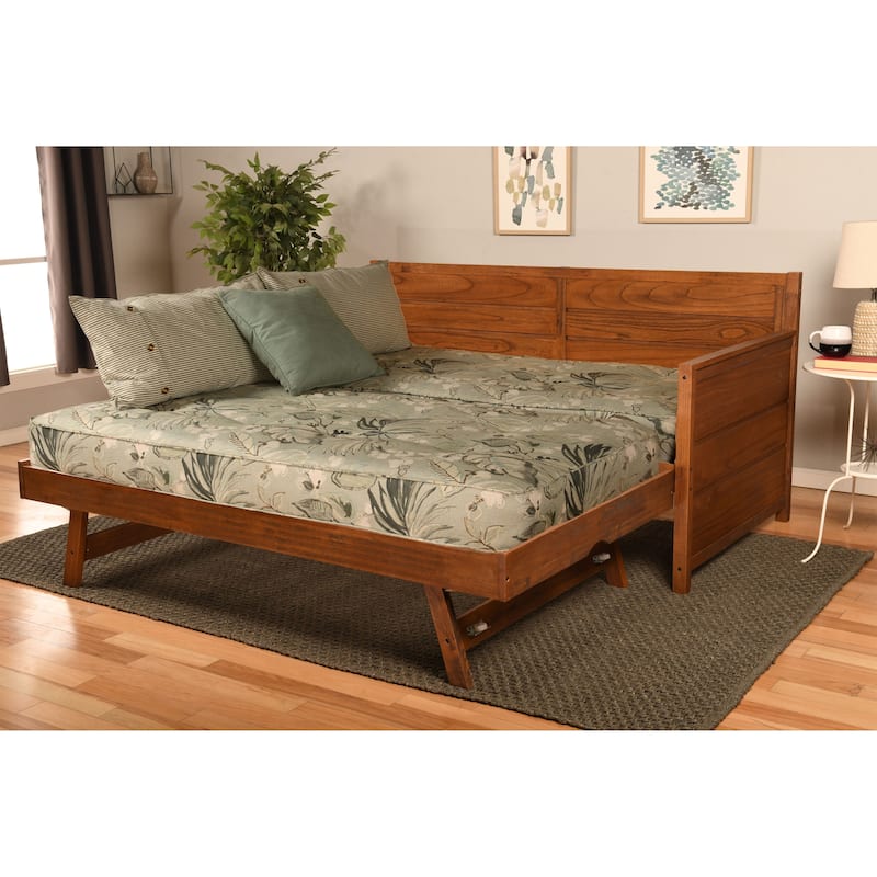 Somette Marisa Daybed with Pop Up Trundle in Weathered Brown with Mattresses - Takara Rain
