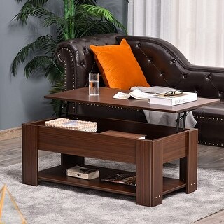 Lift Top Brown Coffee Table with Hidden Compartment and Storage Shelf ...