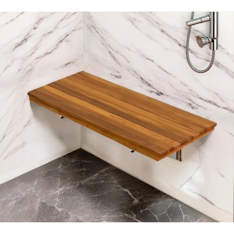 HomeRoots 17" Premium Wall Mount Teak Shower Bench - 24"  W x 12.5"  D x 2"  H