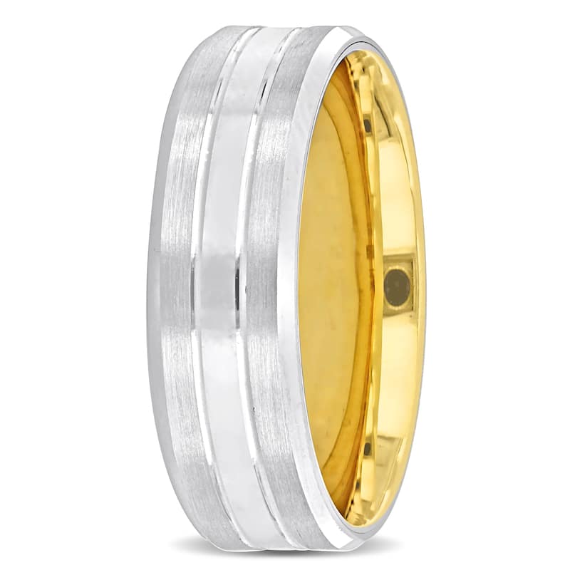 Miadora 7mm Mens Split Satin Finish Wedding Band in Two-Tone 14k Yellow and White Gold