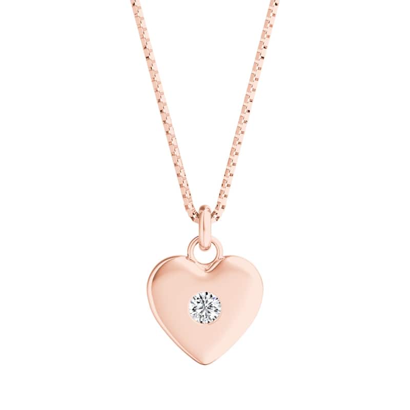 Auriya 14k Gold 0.03ctw Heart Pendant Diamond Necklace (H-I, I1-I2) - White H-I - 0.50CT - Rose