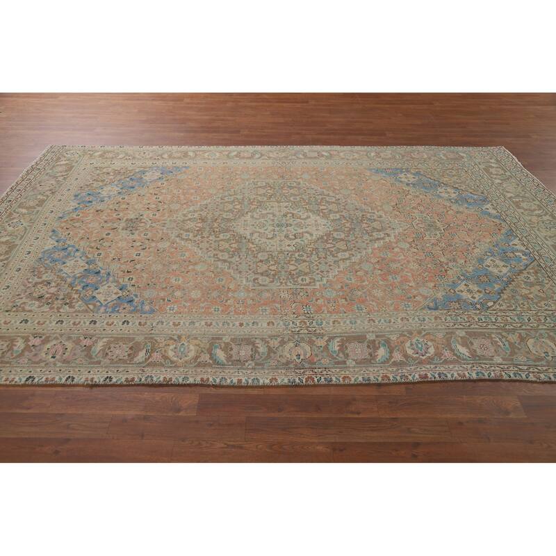 Geometric Tabriz Vintage Persian Rug Hand-Knotted Wool Carpet - 6'4" x 9'8"