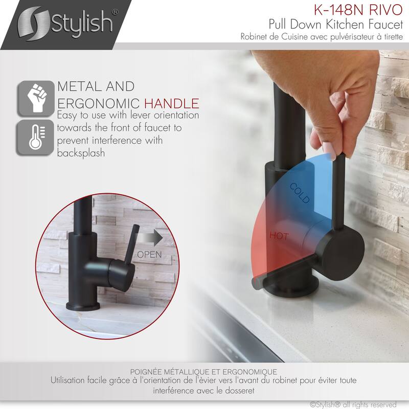 STYLISH Kitchen Sink Faucet Single Handle Pull Down Dual Mode in Stainless Steel - Faucet Height: 14 3/8" | Spout Height: 7 7/8"