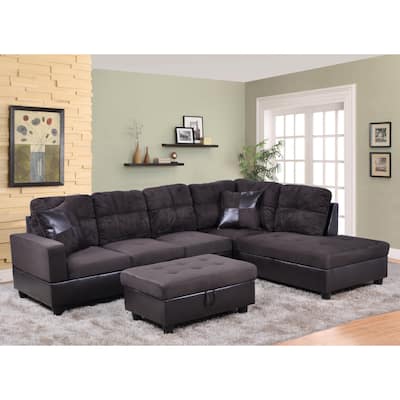 3-Pieces Sectional Sofa Set,Right Facing,Espresso Microfiber(105B)