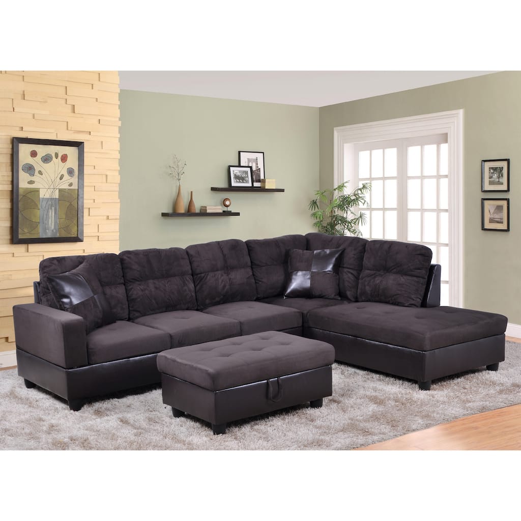 3-Pieces Sectional Sofa Set,Right Facing,Espresso Microfiber(105B)