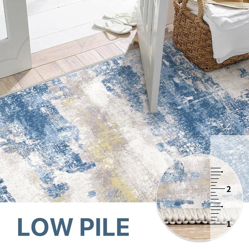 Mcow Modern Abstract Blue & Cream Low-Pile Area Rug