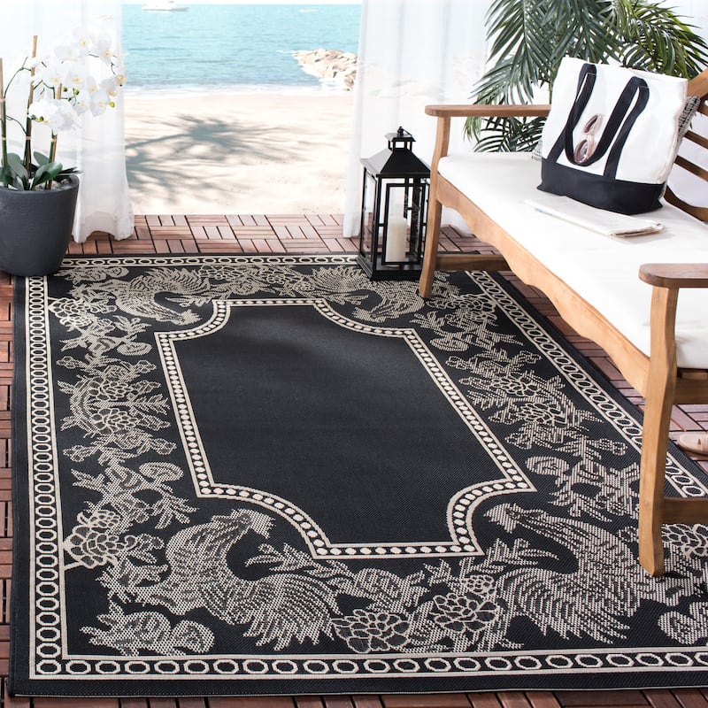 SAFAVIEH Courtyard Terry Indoor/ Outdoor Waterproof Patio Backyard Rug - 5'3" x 7'7" - Black/Sand