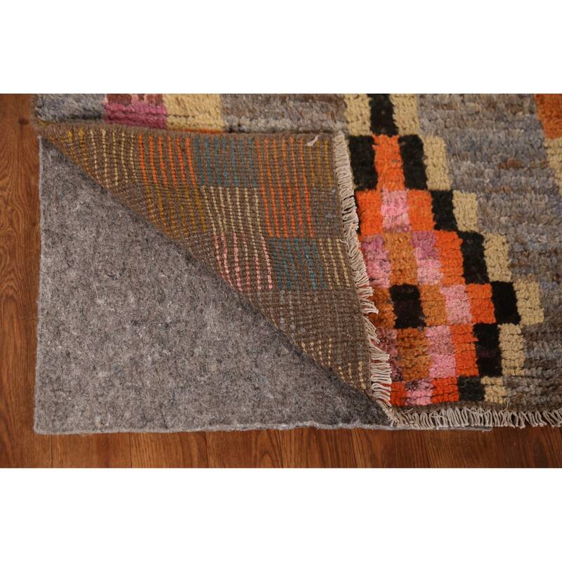 Checkered Moroccan Oriental Runner Rug Handmade Tribal Wool Carpet - 2'10" x 12'8"