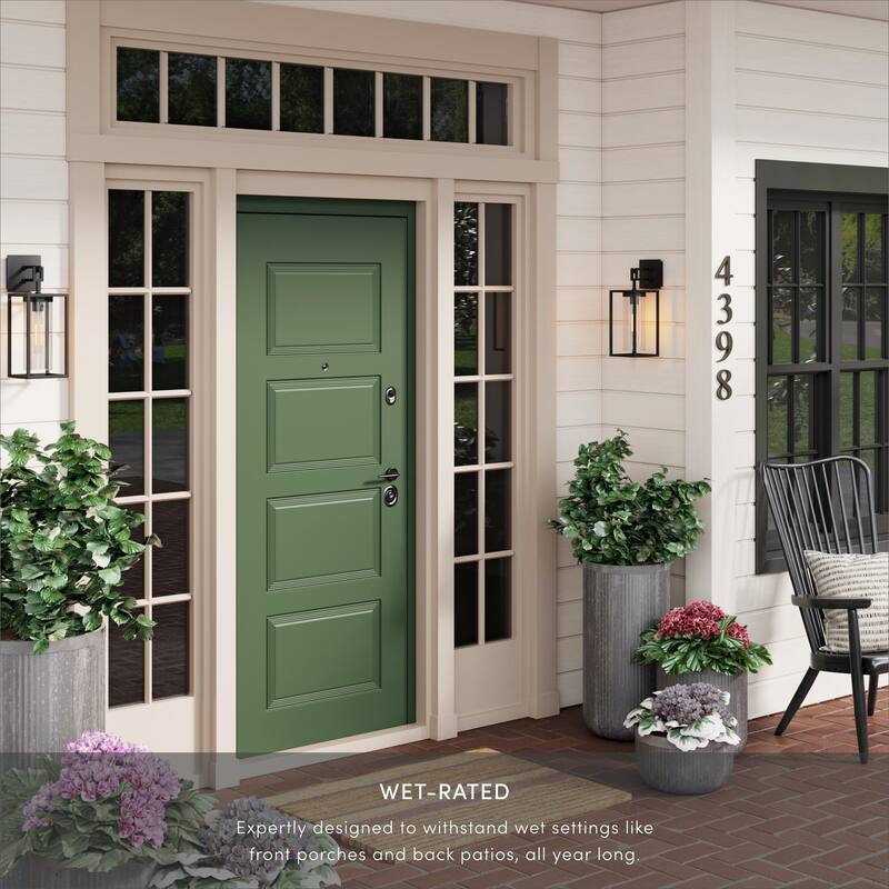 Nathan James Sedona Outdoor Black Wall Sconce Porch Lantern with Open Iron Frame and Cylinder Glass Shade