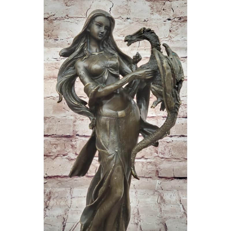 Khaleesi Daenerys Game Of Thrones Girl W/ Dragon Bronze Statue Sculpture Figure 14 Inches X 6 Inches