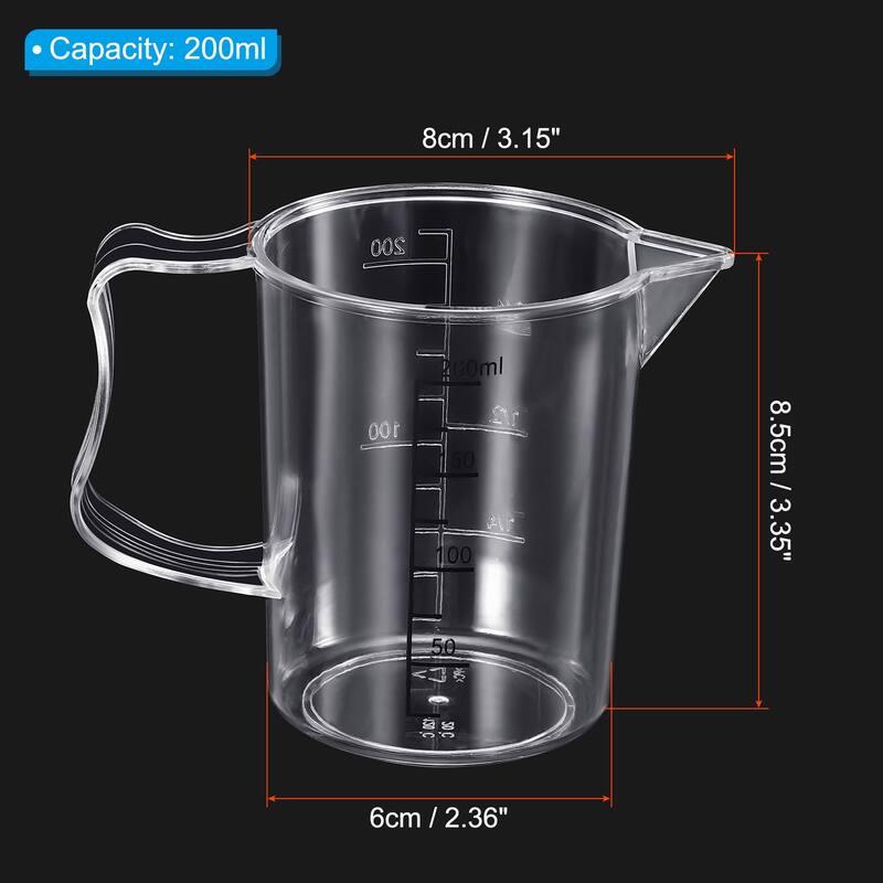 Graduated Beaker, 200ml PC Plastic Liquid Measuring Cup Double Sided Graduations - Transparent - Transparent