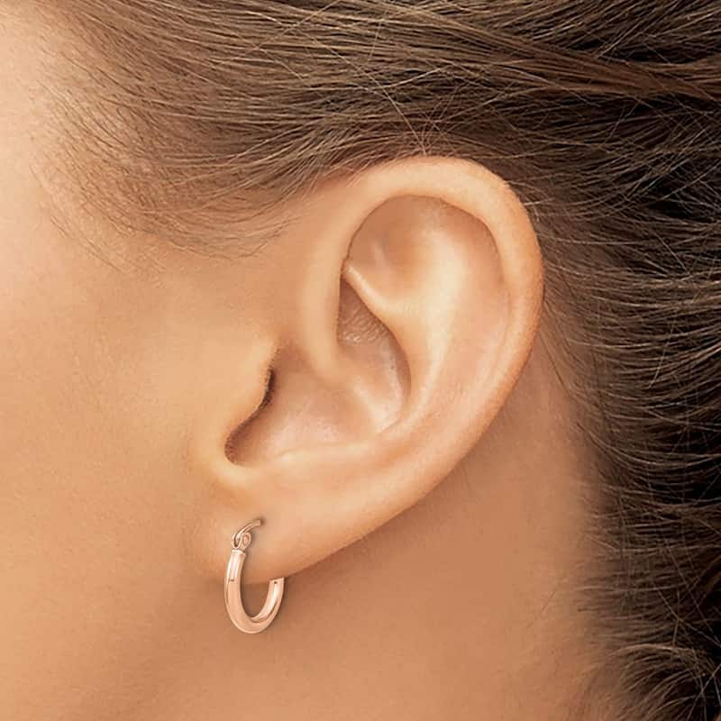 Curata 10k Yellow, White or Rose Gold 2mm Solid Polished Hoop Earrings