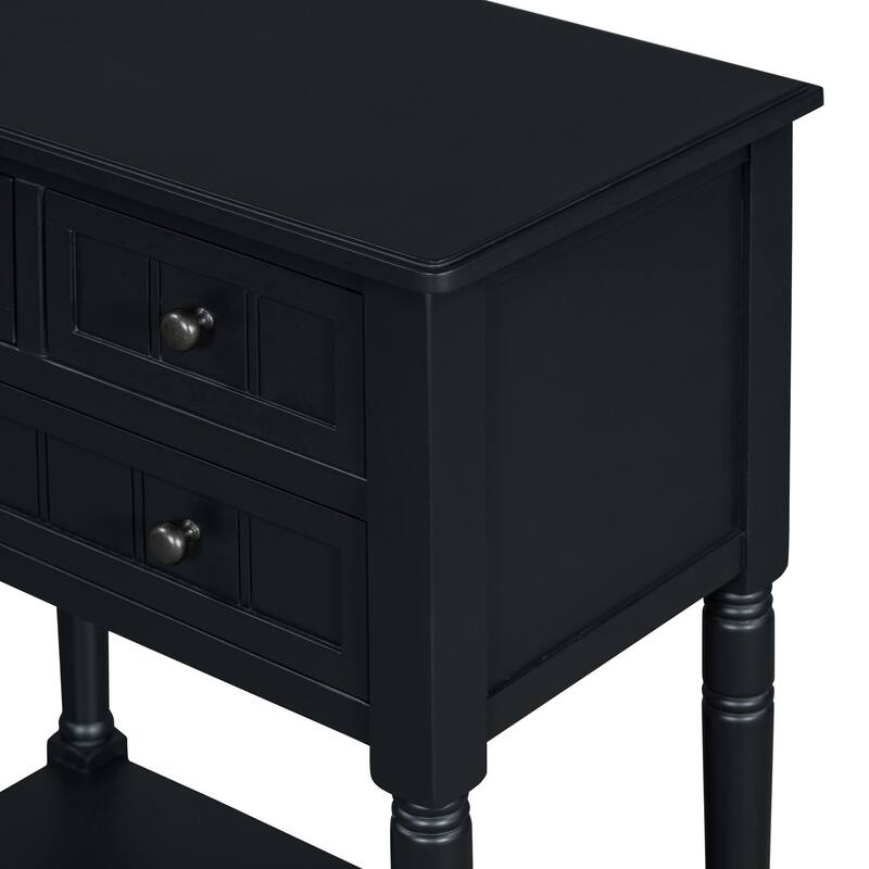 With three storage drawers and shelf console