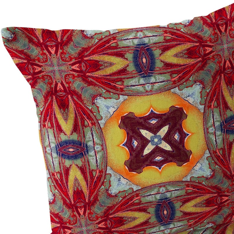 HomeRoots Set of Two 16" X 16" Green and Red Blown Seam Floral Indoor Outdoor Throw Pillow - 16.00' X '16.00' X '5.00