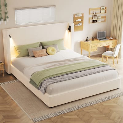 Upholstered Bed Frame with High Wingback Headboard