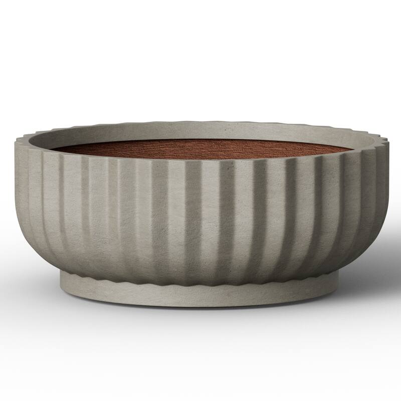Round Fulted Bowl Planter with Enhanced Interior Concrete Flower Pots - 14.5 x 5.5 - Stone Gray(Enhanced Interior)