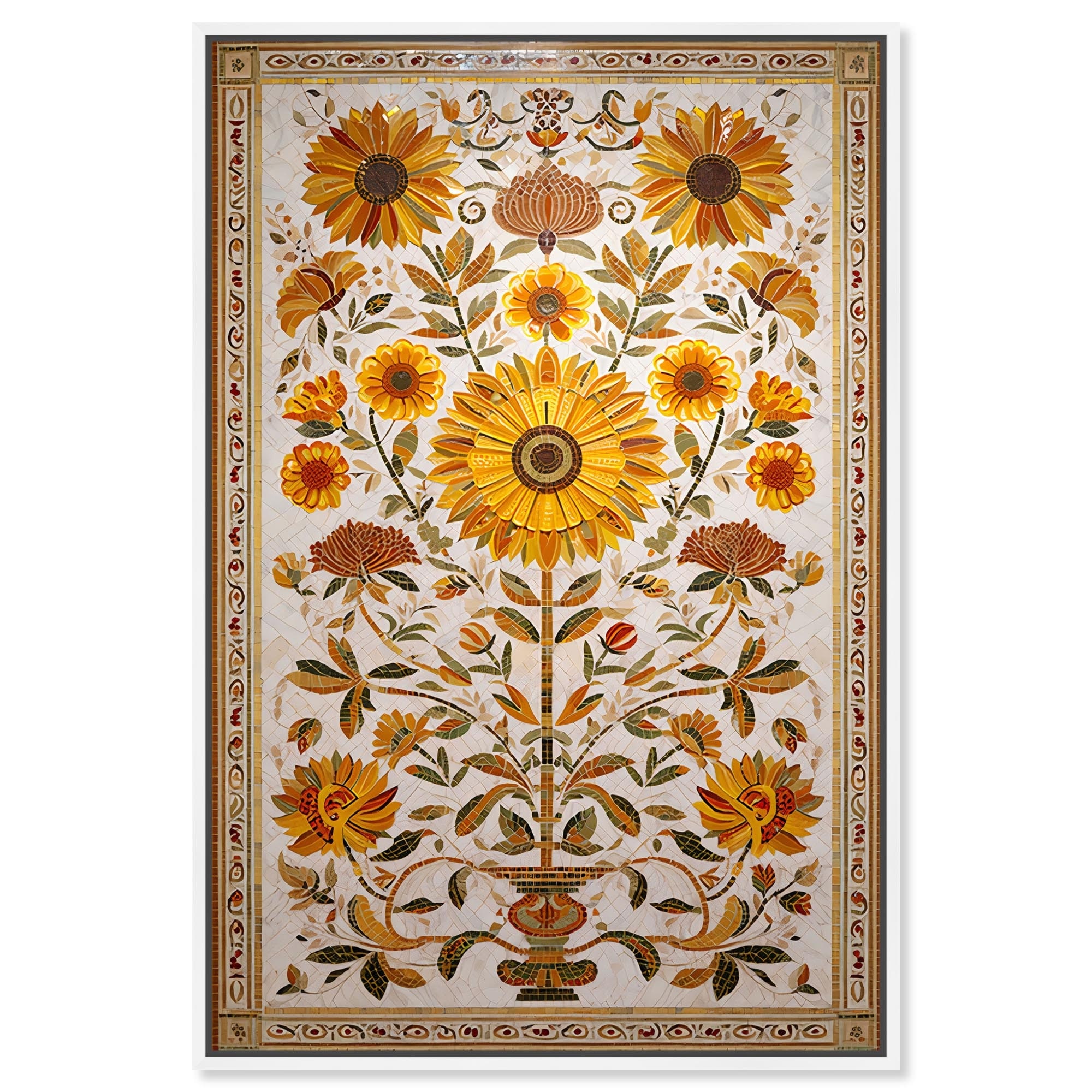 Golden Tree of Life Floral Art Framed Canvas Print by Art Remedy