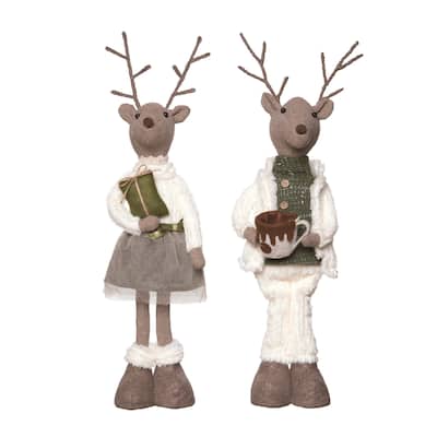 Transpac Plush Standing Sophisticated Reindeer Set of 2 Christmas Home Decorations