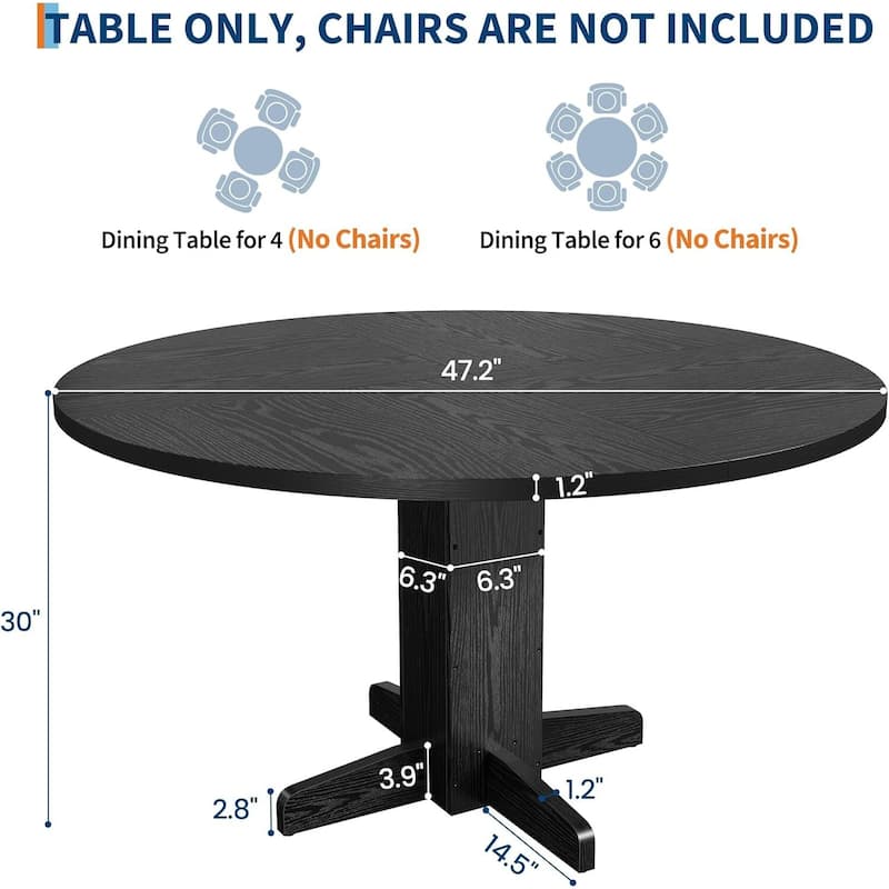47 Inch Kitchen Round Dining Table for 4-6 People with Pedestal Base (Table Only)