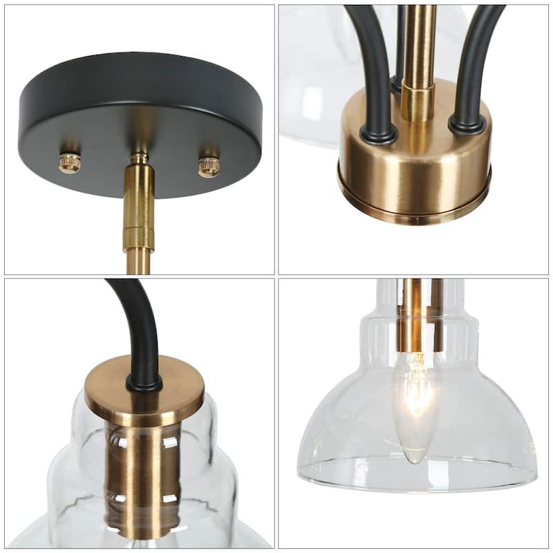 Modern Black Gold 3-light Chandelier Glass Barn Island Pendant Lighting - D18" x H8"