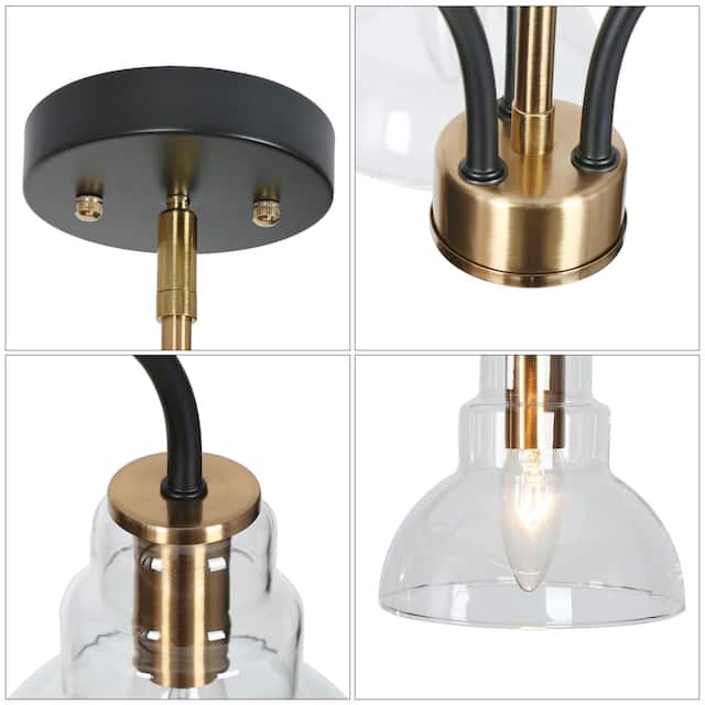 Modern Brass Gold Black 3-light Chandelier Glass Barn Island Pendant Lighting - D18" x H8"