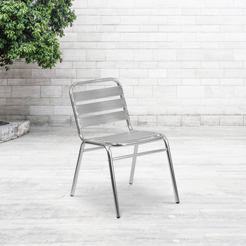 4PK Commercial Aluminum Indoor-Outdoor Restaurant Stack Chair - Triple Slat Back - Aluminum