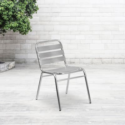 4PK Commercial Aluminum Indoor-Outdoor Restaurant Stack Chair - Triple Slat Back