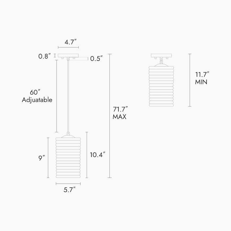 Modern Minimalist 1-Light Black Cylindrical Pendant Light Clear Striped Glass Cylindrical Kitchen Island Light for Dining Room