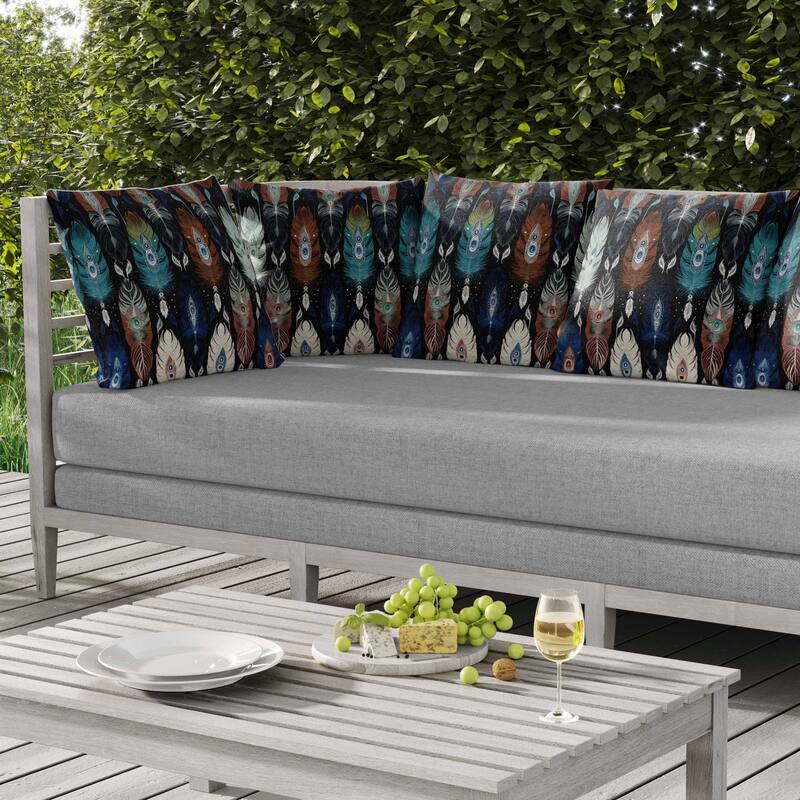 Feathered Treasure Indoor/Outdoor Reversible Throw Pillow Blue and Brown
