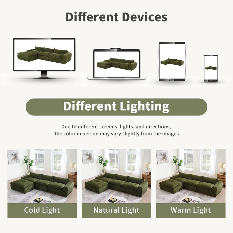 Particle Chenille Sectional Sofa Pull-line Pull-point Design Sofa with Movable Ottoman