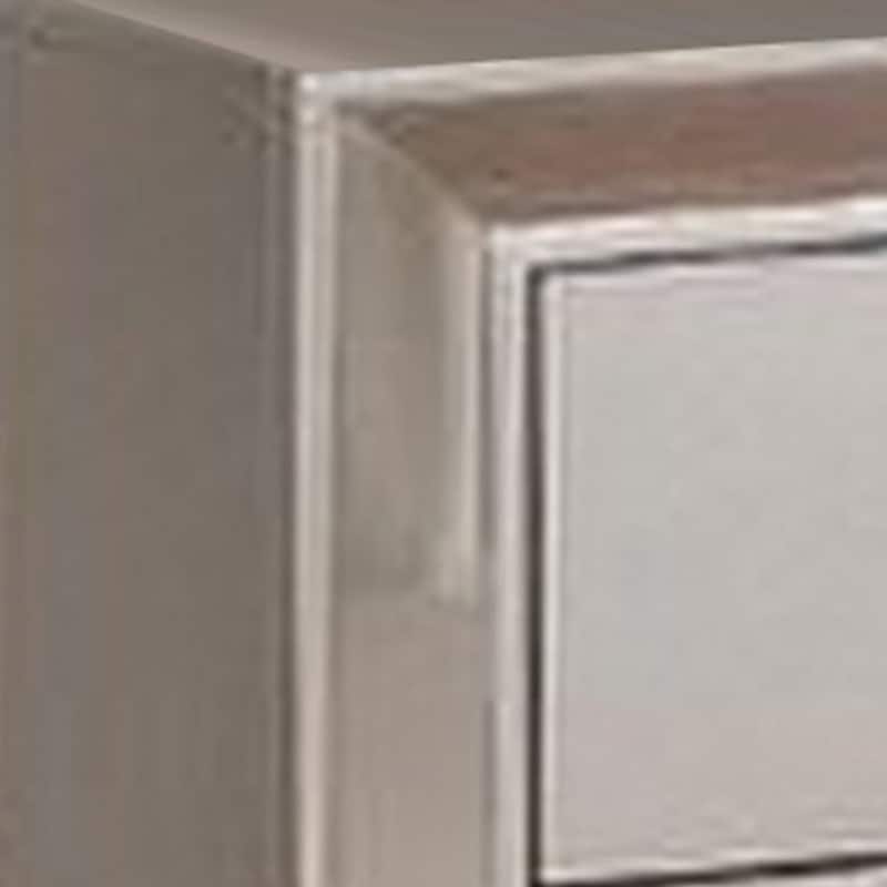 Eli 23 Inch Deluxe 2 Drawer Nightstand, Mirrored Trim, Wood Frame, Silver
