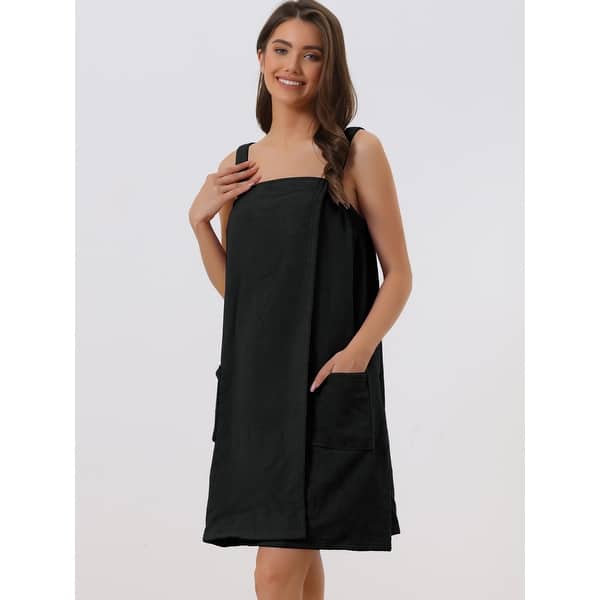 slide 2 of 7, Womens Towel Wrap Bathrobe Spa Towels Robe with Adjustable Closure for Gym Shower Black - L