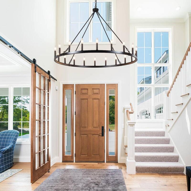 20-Light Modern Farmhouse Chandelier, 47.24 Inch Wagon Wheel Chandelier for Living Room Kitchen Island Dining Foyer