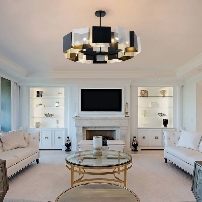 12-Light Black and Silver Modern/Contemporary Chandelier - Black and Silver