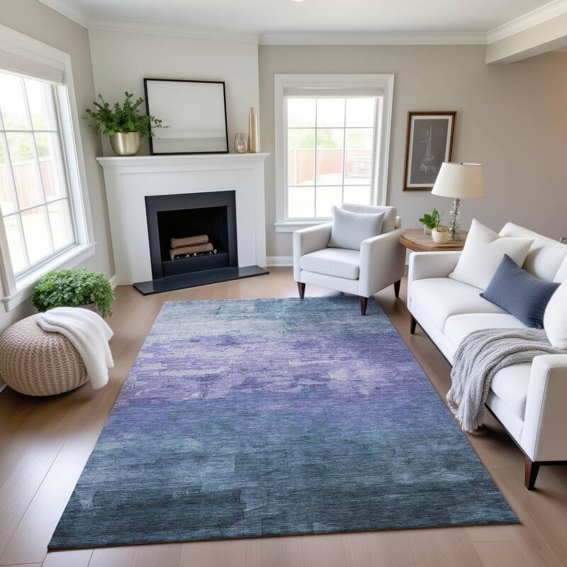 Premium Washable Super Soft Ombre Brushstrokes Mayfield Rug - Denim - 2'6" x 3'10"