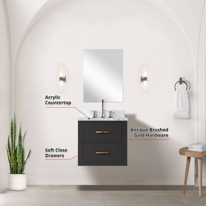 Castor Bath Vanity with Acrylic Top, Sink, Mirror and Faucet