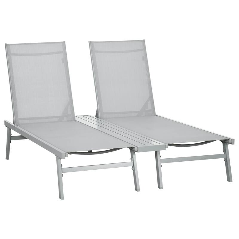 Aluminum Outdoor Chaise Lounge Pool Chairs Set of 2, with Five-Position Reclining Back, Shelf & Breathable Mesh