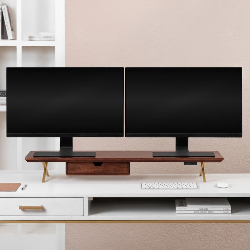 Jani Wood Monitor Stand Riser Desk - Ergonomic Design Stand, Desktop Organizer Table for Home, Office Workspace, Gaming Desk - Tan
