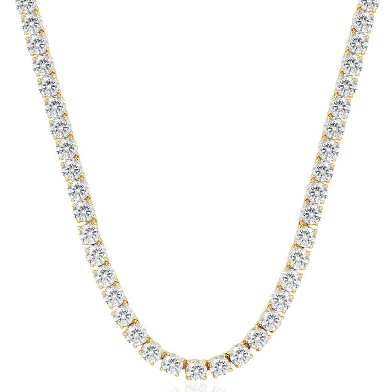 33 Ct Round-Cut Diamond Tennis Necklace Yellow Gold 18"