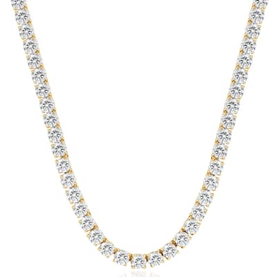 33 Ct Round-Cut Diamond Tennis Necklace Yellow Gold 18"