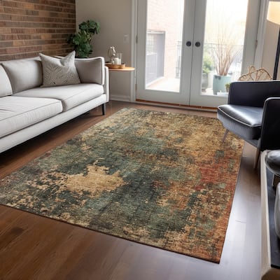 Machine Washable Indoor/ Outdoor Abstract Modern Chantille Rug