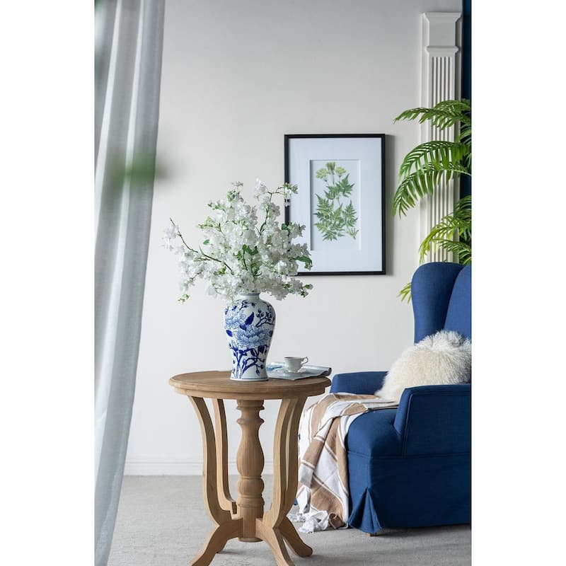 13" Blue And White Floral Chinoiserie Round Porcelain Table Vase - 8.00