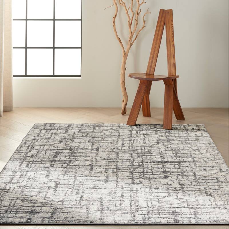 Calvin Klein Rush Glam Modern Abstract Geometric Area Rug - 4' x 6' Rectangle - Ivory/Grey - Rectangle