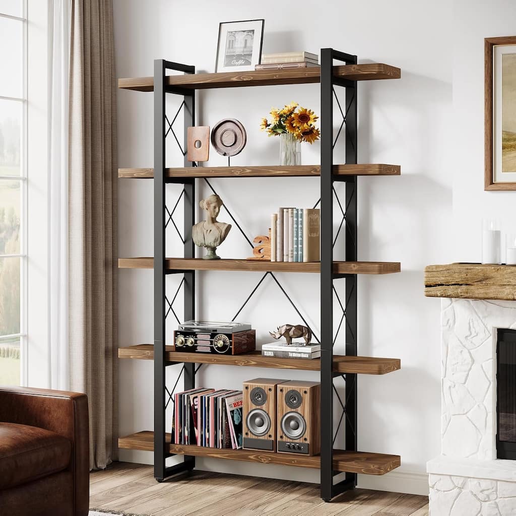 5-Tier Solid Wood Bookshelf, 71.6-Inch Tall Bookcase