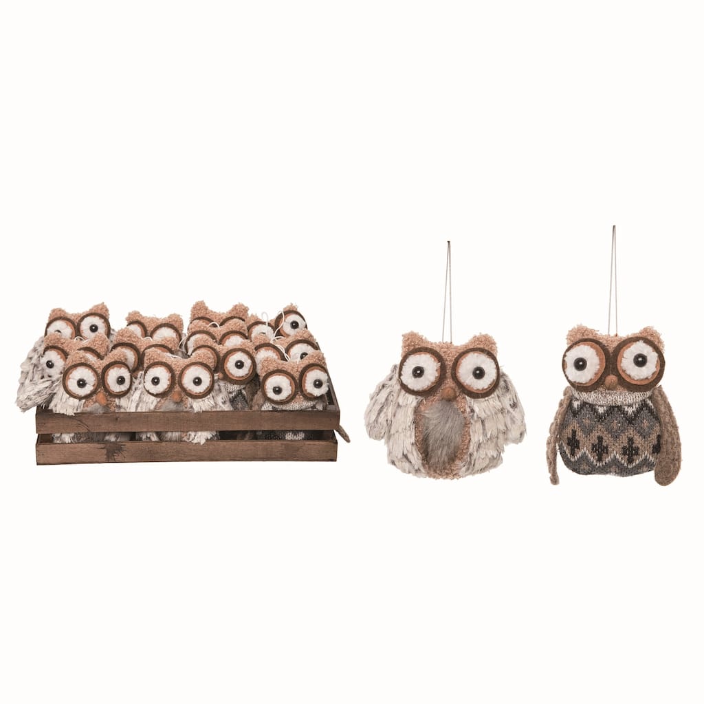 Transpac Polyester 4 in. Multicolor Harvest Plush Owls with Crate Set of 12